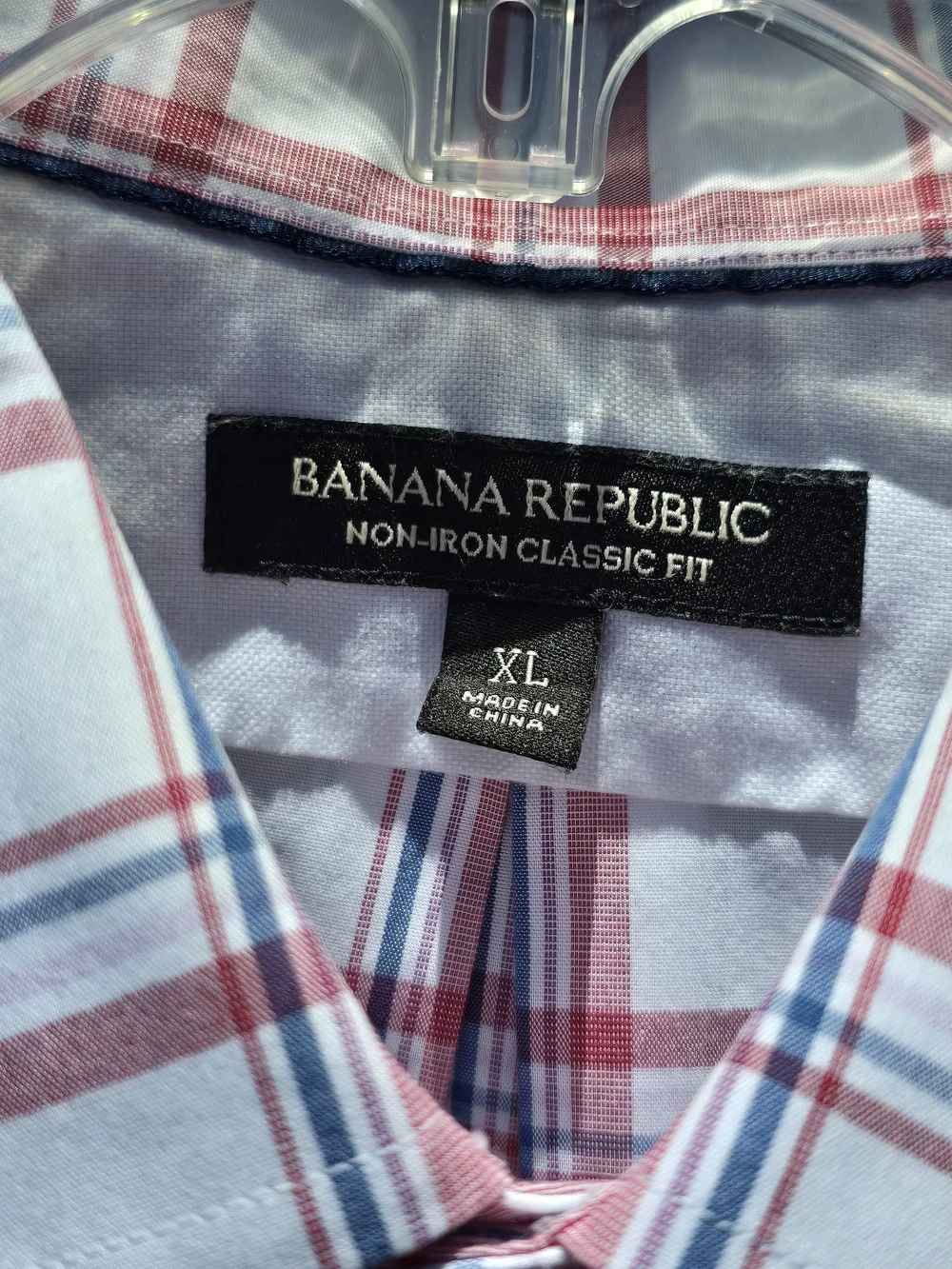 Banana Republic Shirt Mens XL White Red Plaid Long Sleeve Non-Iron Classic Fit